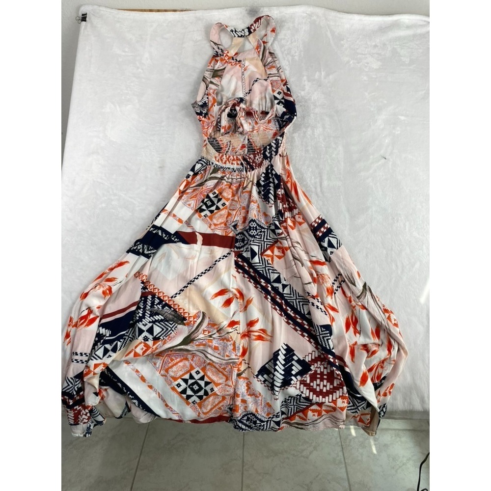 Abel The Label Anthropologie Midi Dress Sz M Halter Boho Smocked Resort Vacation - Picture 10 of 13